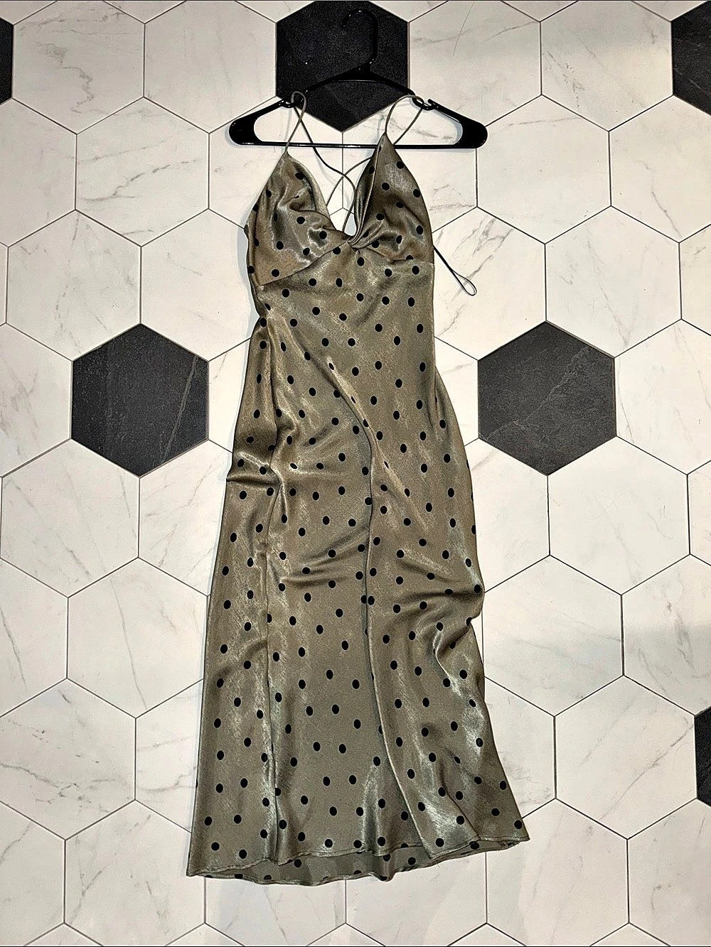 ZARA Polka Dot Midi Dress in Green